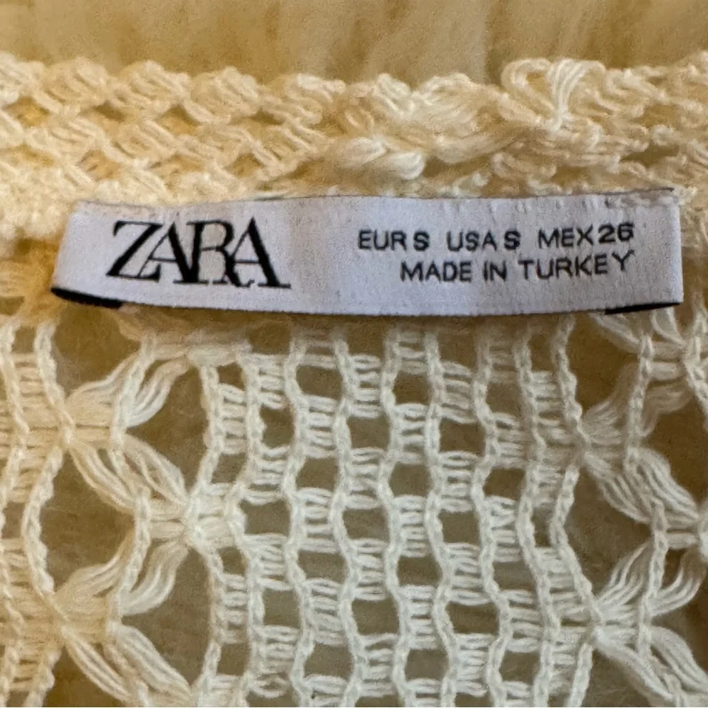 Zara Cream Open Knit Crochet Sweater | Cropped Boho Pullover - S